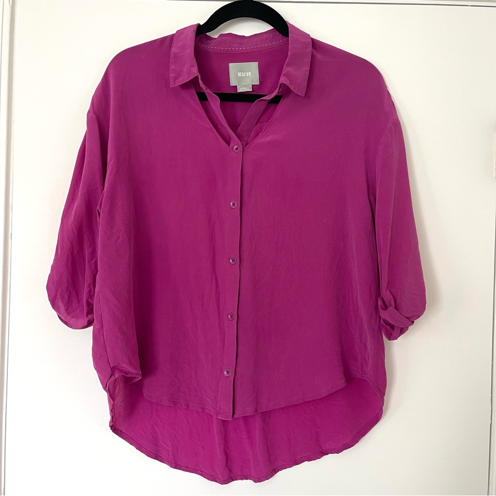 Anthropologie Maeve 100% Silk Mairead Raspberry Cutout Button Blouse size XS - Picture 8 of 9